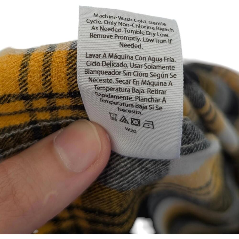 No Boundaries Shirt Mens XS Yellow Black‎ Gray Hooded Flannel Plaid Button Up - Picture 5 of 8